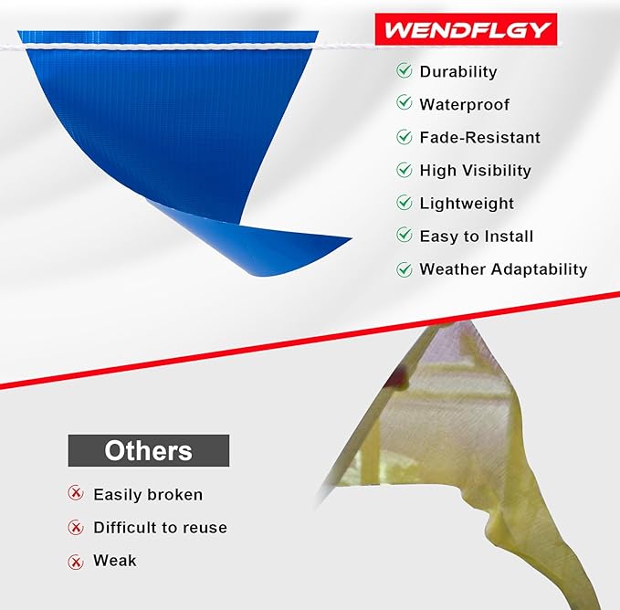 Safety Warning Pennant Banner Flags – Multipurpose 105FT OSHA High Visibility Colored Triangle Flags for Party, Roadwork, and Hazard Areas(Dark+Light Blue,45pcs,105FT)