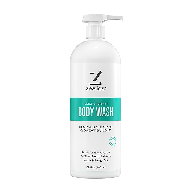 Zealios Swim & Sport Body Wash for Swimmers & Athletes 32oz Skin Care Solution for Men & Women, Removes Chlorine, Sweat & Odor, Provides Cleansing and Hydration from Pool Chemicals, Light Citrus Scent