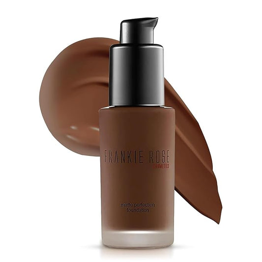 Frankie Rose Cosmetics Matte Perfection Foundation Makeup – Long-Lasting, Hydrating Foundation for Semi-Matte Finish - Foundation Full Coverage for All Skin Types - (Cocoa Butter) 1.0 US fl oz / 30 ml