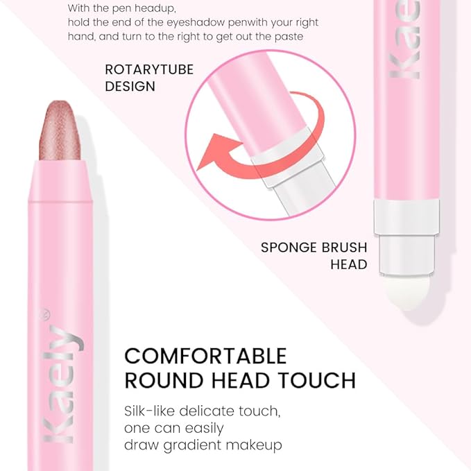 evpct 1Pcs Rose Shimmer Cream Eye Shadow Brightener Sticks for Eyes Waterproof Pigmented, Double Ended Cream Eyeshadow Stick Pencil Pen with Applicator, Eye Shadow Palette Highlighter Makeup 27