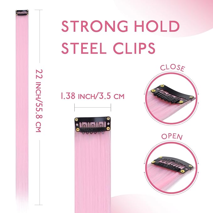 WENNALIFE 12 PCS Rainbow Hair Extensions Clip in, Colored Clip in Hair Extensions for Kids Highlights Rainbow Hair Clips for Girls Synthetic Straight Pop-up Style Colorful Girls Hair Accessories