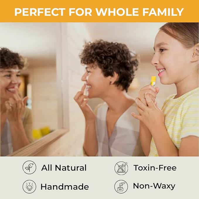 RaGaNaturals All Natural Lemon Moisturizing Lip Balm Gift Ornament for Holiday Stocking Stuffers, All Day Hydration, Original beeswax, Shea butter, Jojoba oil, Vitamin E and Love - Pack of 4 Tubes