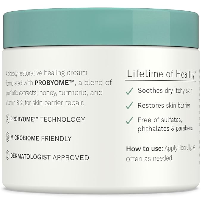 Yobee Body & Face Cream for Dry, Itchy Skin | Dermatologist Formulated | Probiotics, Honey, Turmeric, Vitamins B12 & E, Ceramides, Shea Butter | Fragrance Free | For Kids & Adults | Soothe Eczema