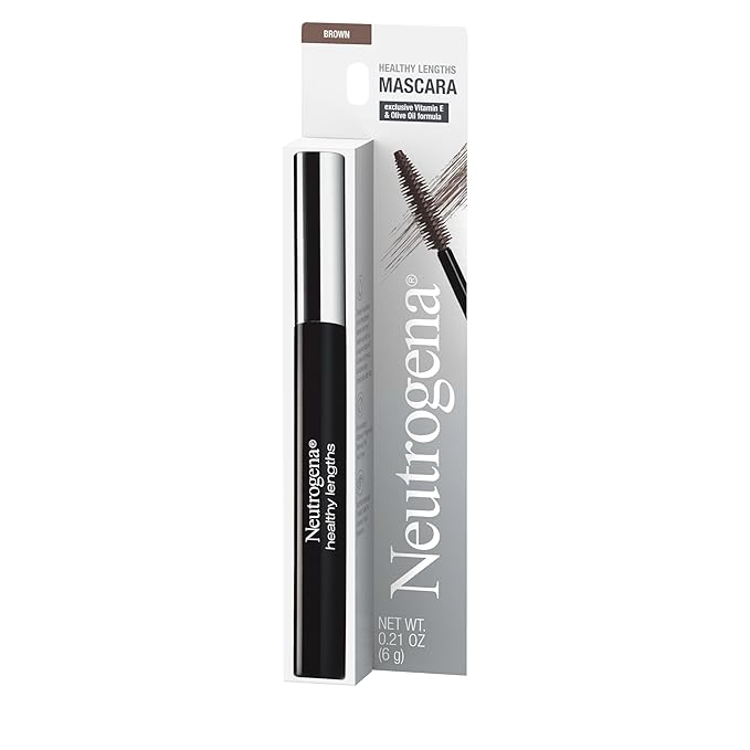 Neutrogena Healthy Lengths Mascara for Stronger, Longer Lashes, Clump-, Smudge- and Flake-Free Mascara with Olive Oil, Vitamin E and Rice Protein, Black/Brown 03,.21 oz