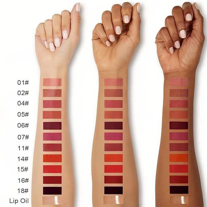 evpct 12Pcs Matte Liquid Lipsticks Set with Moisturize Lip Oil, Maroon Plum Mauve Orange Wine Deep Red Lipstick Long Lasting Waterproof, Non-stick Cup Lip Gloss Kit Pigmented 24 Hours Makeup for Women