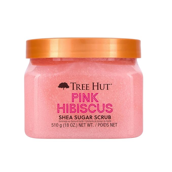 Tree Hut Pink Hibiscus Shea Sugar Scrub, Exfoliating, Hydrating & Moisturizing Body Scrub with Shea Butter & Nourishing Essential Oils, Smooth & Soften Skin, 18 oz