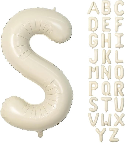 40 Inch Letter Balloons S, Big Custom A-Z Alphabet Foil Name Balloon Cream White, Self Inflating Beige Customize Helium Balloon Letters S for Women Girls Birthday Bride Baby Shower Party Decorations