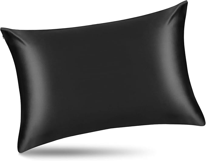 ALASKA BEAR Silk Pillowcase for Hair and Skin Beauty Sleep 100 Real Mulberry Silk Anti-Aging Pillow Slip Case Cover Standard Size with Zipper (1pc, Black)