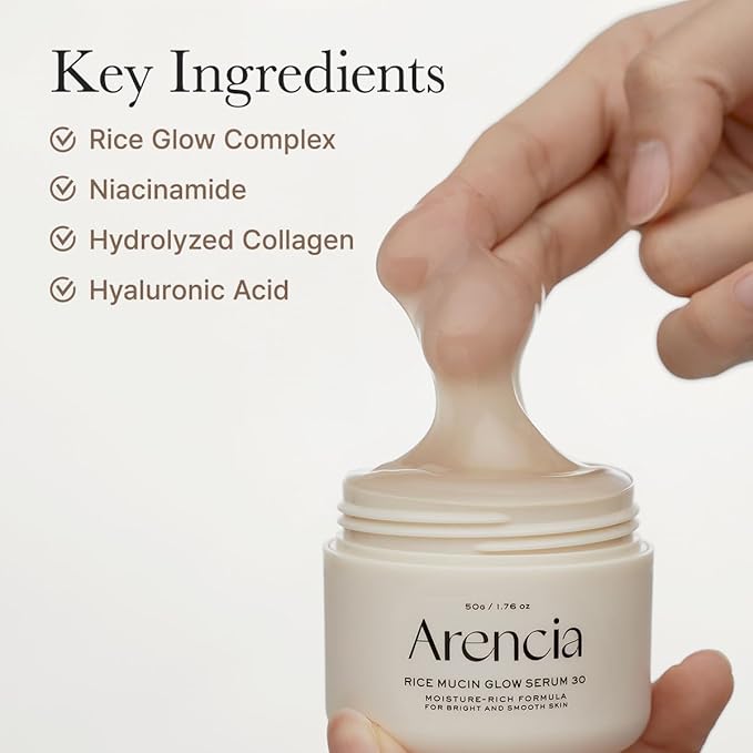 Arencia Rice Mucin Overnight Glow Face Mask Serum 30, 1.76 oz, Plumps Skin with Hyaluronic Acid