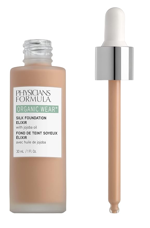 Physicians Formula Organic Wear All Natural Liquid Foundation Elixir Light, Full Coverage | Dermatologist Tested, Clinicially Tested