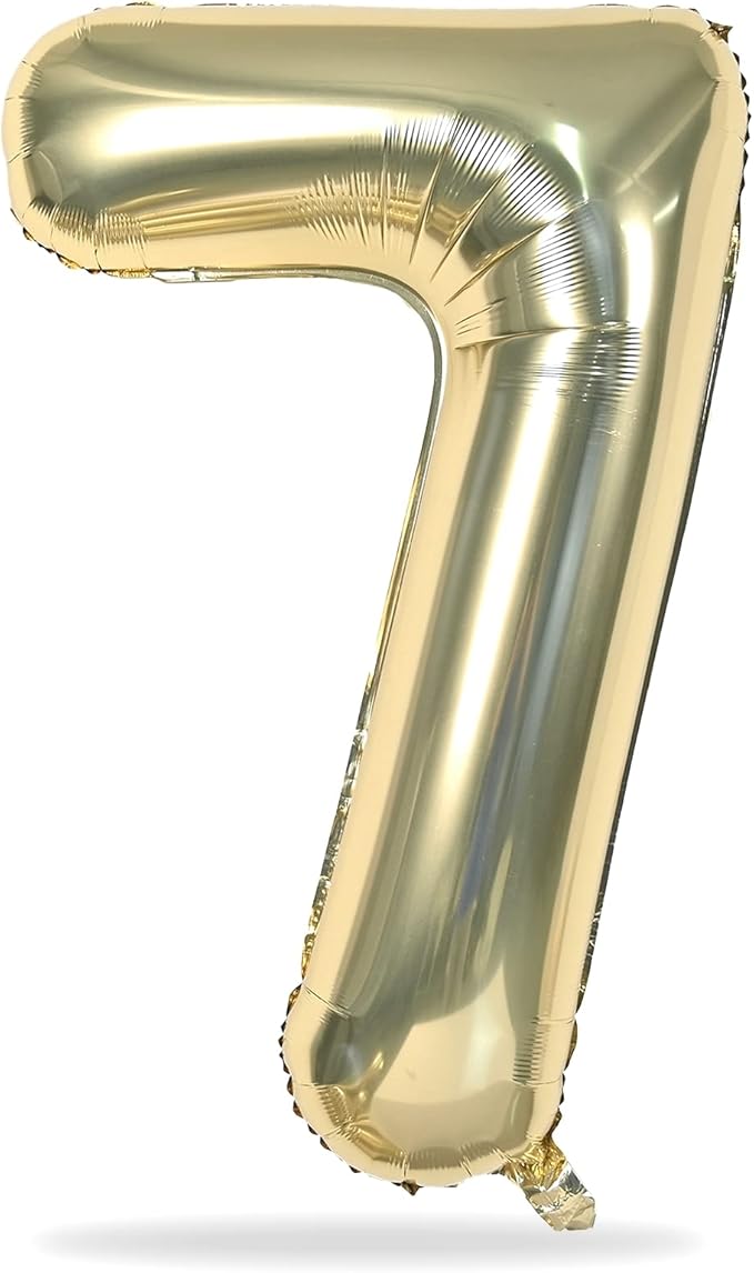 40'' Champagne Gold Number 7 Balloon, Self Inflating Foil Number Balloons Set 0-9, Light Gold Digital 7 Helium Balloon for Girls Boys 7th Birthday Graduation Party Decorations Anniversary Supplies