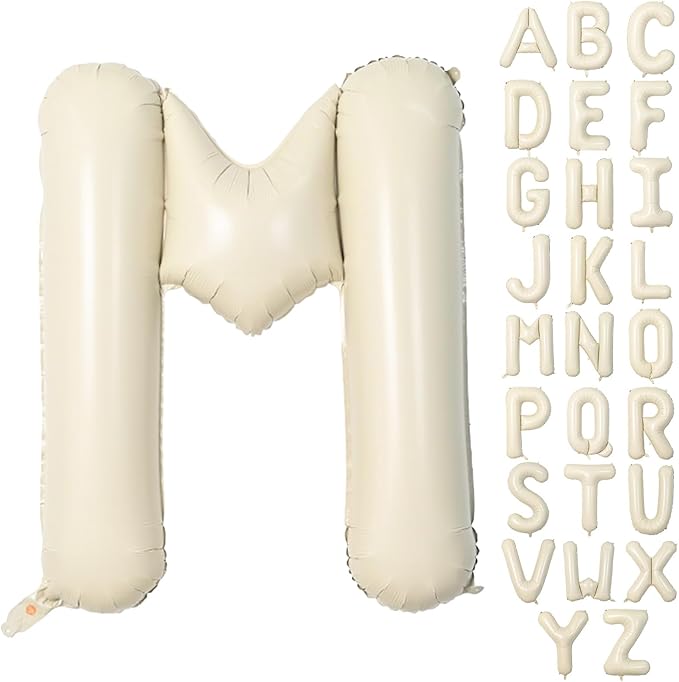 40 Inch Letter Balloons M, Big Custom A-Z Alphabet Foil Name Balloon Cream White, Self Inflating Beige Customize Helium Balloon Letters M for Women Girls Birthday Bride Baby Shower Party Decorations