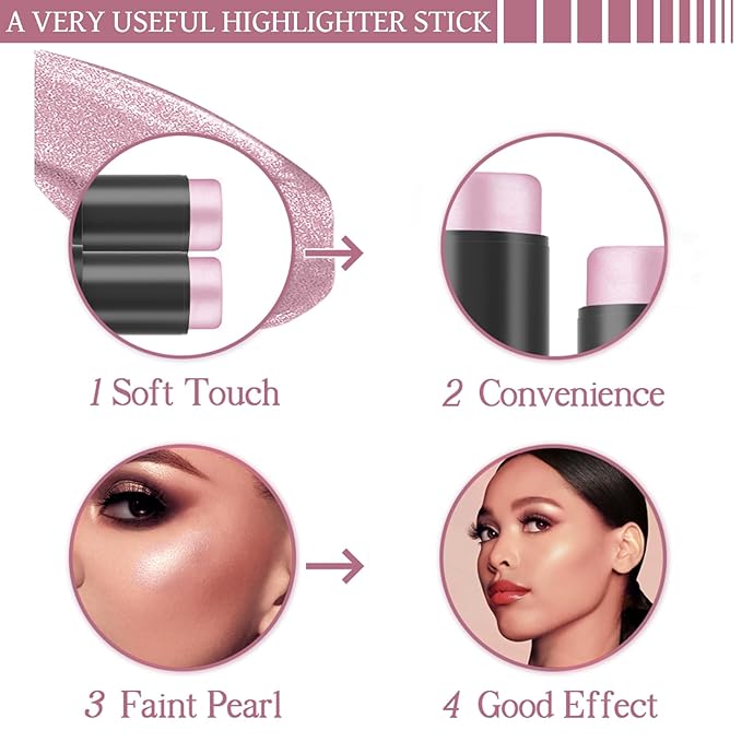 Purple Highlighter Stick,Highlighter Makeup for Face & Body, Multi-Use Body Shimmer Glow Cream for All Skin Types, Buildable, Non-Caking, Long Lasting Radiant for All Day, Great Gift for Women & Girls