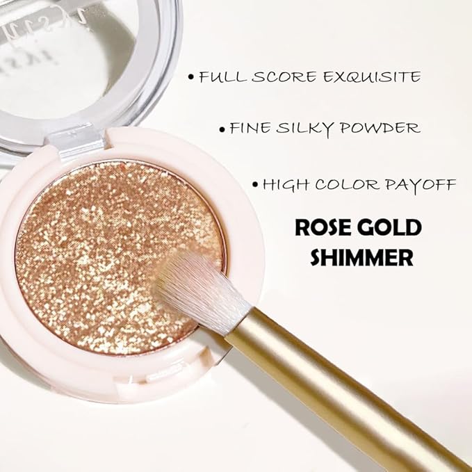 Eyeshadow Single Glitter, High-Pigment Monochrome Eye Shadow Pressed Powder, Everyday Velvety Silky Eye Makeup Looks, Professional Long-Lasting Waterproof Single Eyeshadow Palette, Champagne Gold 06