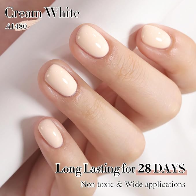 Double Rhythm 15ML Gel Polish Pure Sheer Same Color Same Bottle Soak Off Gel Polish Art Manicure Salon DIY at Home for Women (Cream White-A1480)