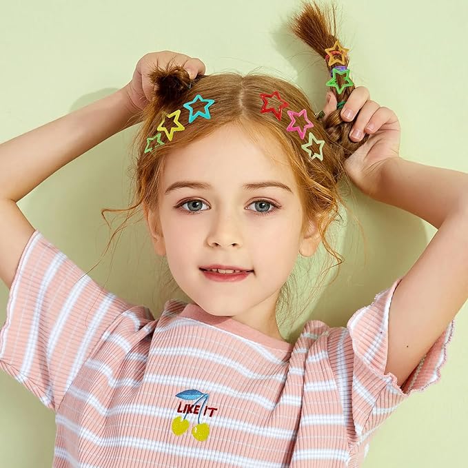Star Hair Clips Multiple Colors Snap Hair Barrettes Non Slip Star Hair Accessories Metal Hair Clips for Girls Women -100PCS 1.18"