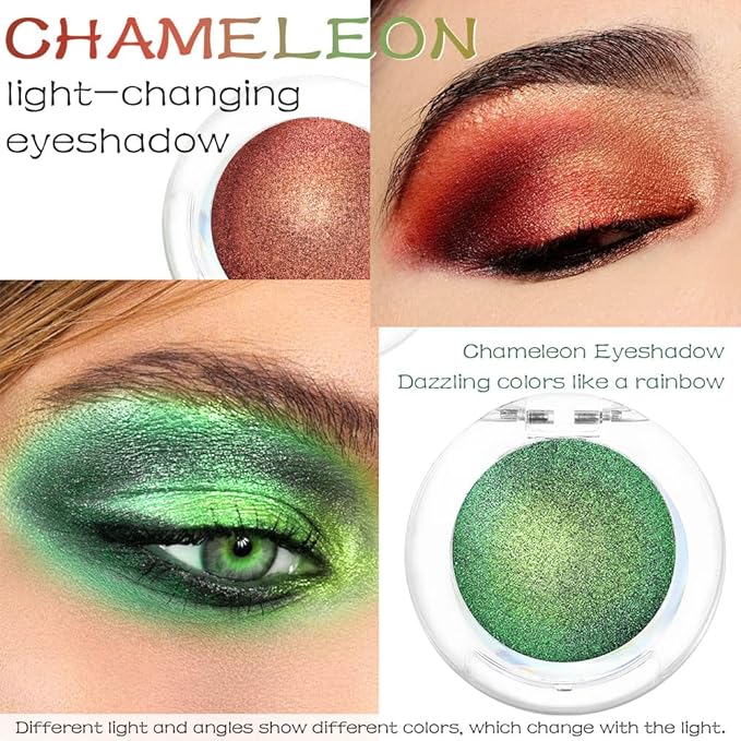 evpct 2Pcs Duochrome Chameleon Chrome Multichrome Eyeshadow Makeup Palette Set Women, Rose red Gold Forest Green Metallic Holographic Glitter Sparkle Shimmer Loose Eyeshadow Eye Shadow Palette Makeup