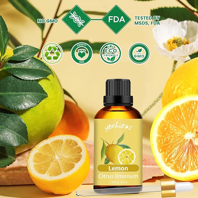 yethious Lemon Essential Oil Lemon Essential Oill for Diffuser, Perfume, Body, Skin, Hair, Candle Soap Making Lemon Fragrance Oil 100ML