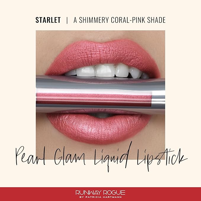 Runway Rogue Pearl Glam Long Wear Shimmer Liquid Lipstick, Metallic Coral-Pink Lipstick with Silver and Gold Shimmer, ‘Starlet’