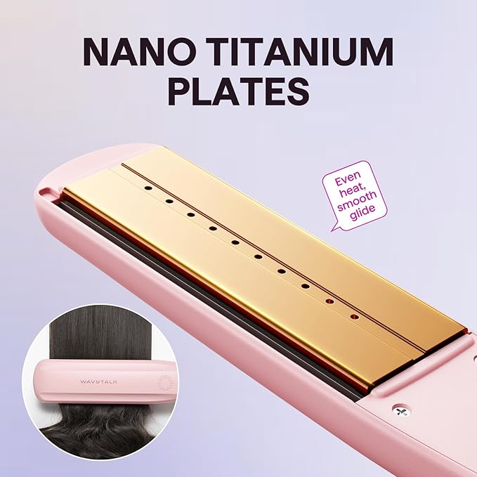 Wavytalk Steam Sesh Hair Straightener, Steam Reduces Damage, Nourishes Hair, and Expedites Straightening, 1.38'' Nano Titanium Flat Iron with Detachable Comb for Silk Press Smoothing & Blowout, Pink