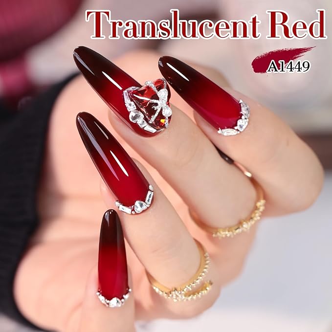 Double Rhythm 15ML Gel Polish Pure Sheer Same Color Same Bottle Soak Off Gel Polish Art Manicure Salon DIY at Home for Women (Translucent Red-A1449)