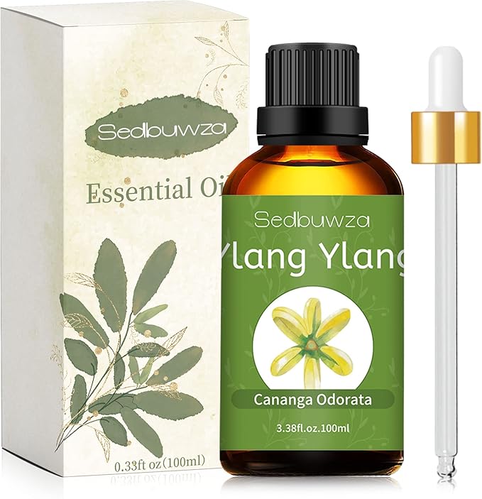Sedbuwza Ylang Ylang Essential Oil, Ylang Ylang Oil 100% Pure Natural Ylang Ylang Fragrance Oil for Massage Diffuser Humidifier Candle Soap Aromatherapy Making - 3.38 OZ