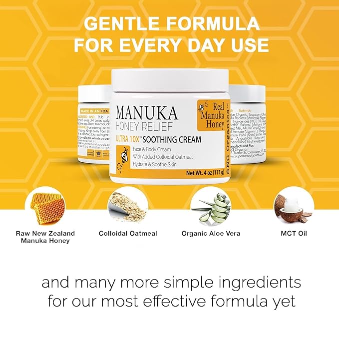 Super Natural Goods Manuka Honey Cream (4oz) – Hydrating Lotion for All Skin Types Suitable for Kids and Adults | Moisturizing Body Cream with Real Manuka Honey Aloe Vera Juice and Cocoa Butter