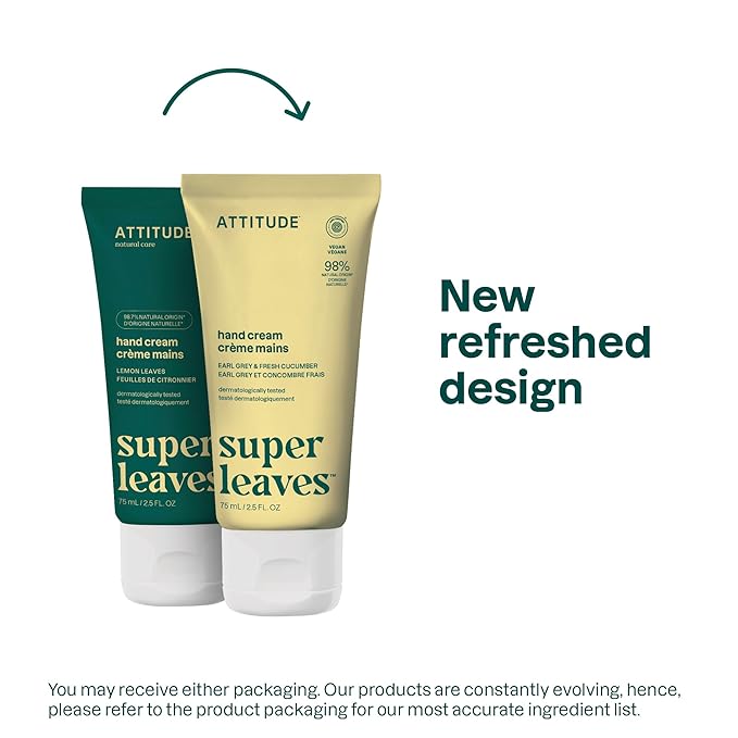 ATTITUDE Hand Cream, EWG Verified, Plant and Mineral-Based, Vegan Personal Care Products, Lemon Leaves, 2.5 Fl Oz (Pack of 6)