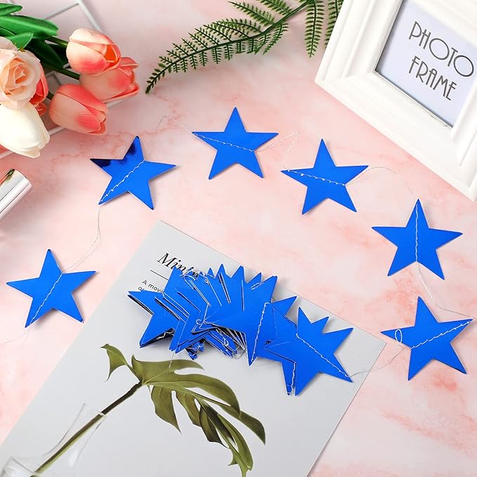 Patelai Glitter Star Garland Banner New Years Decor 130 Feet Star Hanging Banner Twinkle Backdrop for Birthday Classroom Wedding Halloween Christmas Party Supplies(Royal Blue)
