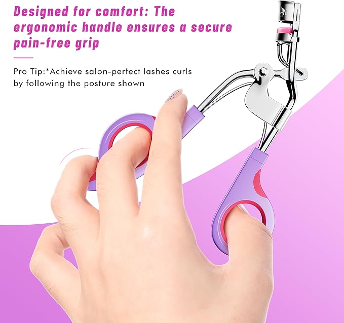 Eye Lash Curler with 6 Replacement Pads, Whalrace Eyelash Curlers Superior Curling Effect, Beautiful and Easy to Identify-Silver Purple Red