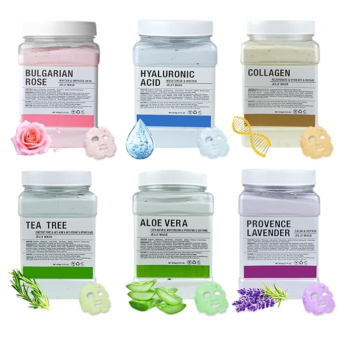 Jelly Mask for Facials Professional, Hydrating & Moisturizing Peel-Off Natural Gel Face Mask SkinCare, Professional Spa Use Jelly Face Masks, Deep Hydration & Glow 23 Fl Oz (6 Pcs)