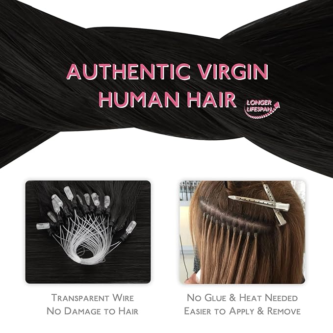 WENNALIFE Microlink Hair Extensions Human Hair, 50g 50s 22 Inch Natural Black Remy Micro Bead Hair Extensions Real Human Hair Micro Link Micro Loop Micro Ring Hair Extensions Straight Microlinks