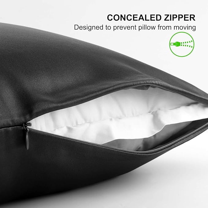 ALASKA BEAR Silk Pillowcase for Hair and Skin Beauty Sleep 100 Real Mulberry Silk Anti-Aging Pillow Slip Case Cover Standard Size with Zipper (1pc, Black)