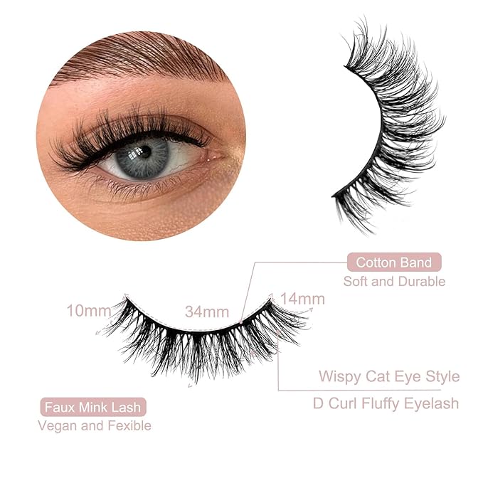 Short Lashes Natural Look Mink Lashes Fluffy Wispy Lashes 14mm Strips Russian D Curl NINGLASH False Eyelashes Cat Eye Lash that Look Like Extensions Fake Eyelash Faux 3D 7 Pairs Lash Pack