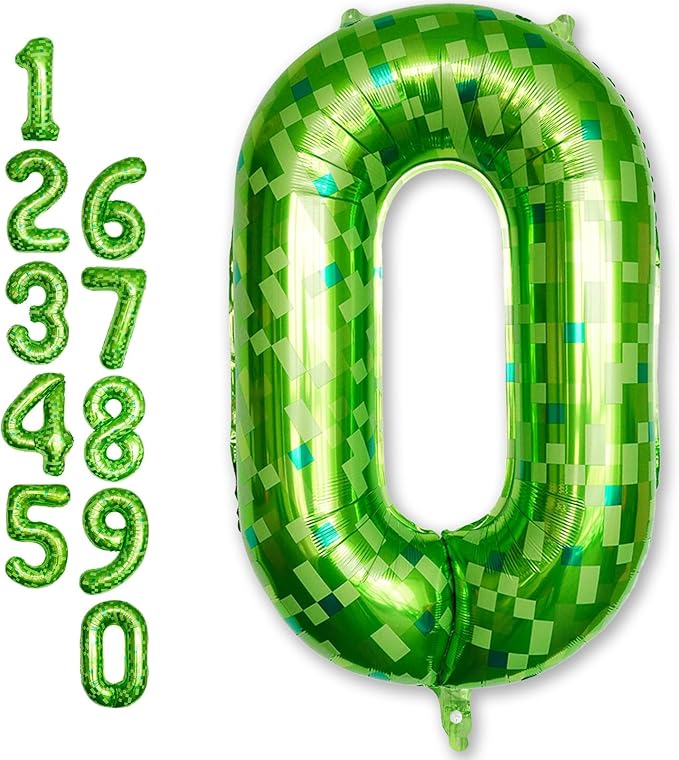 40 Inch Lime Green Pixel Number 0 Balloon for 10th Birthday Decoration, Large Dark Kelly Green Foil 0 Balloons for Boys Ten Year Old Birthday Video Game Forest Golf Theme St. Patrick's Day Party