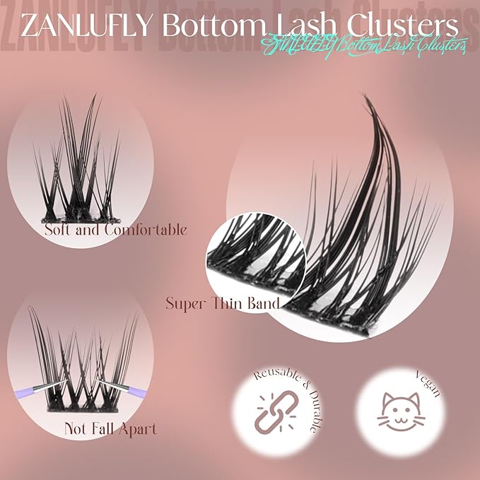 ZANLUFLY Natural Lower Lashes DIY Cluster Eyelash Extension - Wispy Bottom Lash Clusters 5-8MM, 3 Styles