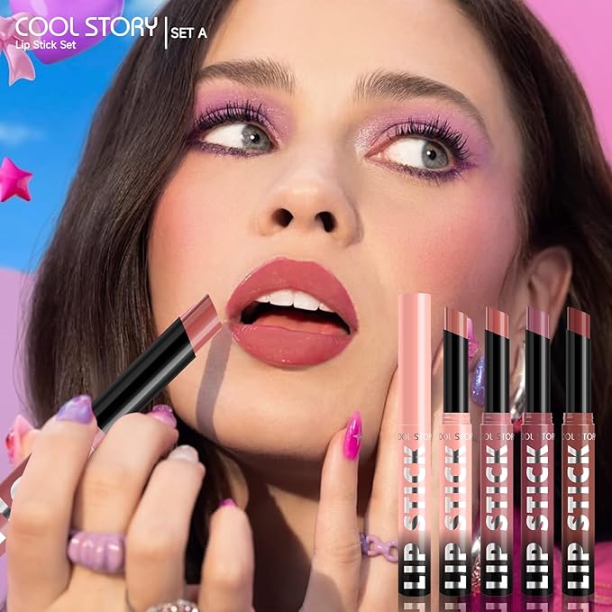 COOL STORY Matte Lipstick Lightweight Blurring Formula with High Impact Pigment, Long-lasting, 0.07 oz (4 color SET-A)