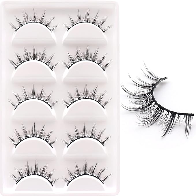Veleasha Manga Lashes Spiky False Eyelashes 100% Handmade Eyelashes Anime Fake Lashes Lightweight Wispy Lashes 5 Pairs Pack (6D75)