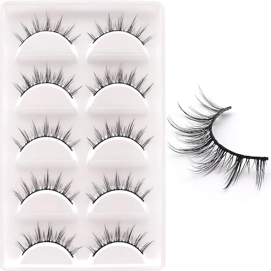 Veleasha Manga Lashes Spiky False Eyelashes 100% Handmade Eyelashes Anime Fake Lashes Lightweight Wispy Lashes 5 Pairs Pack (6D75)