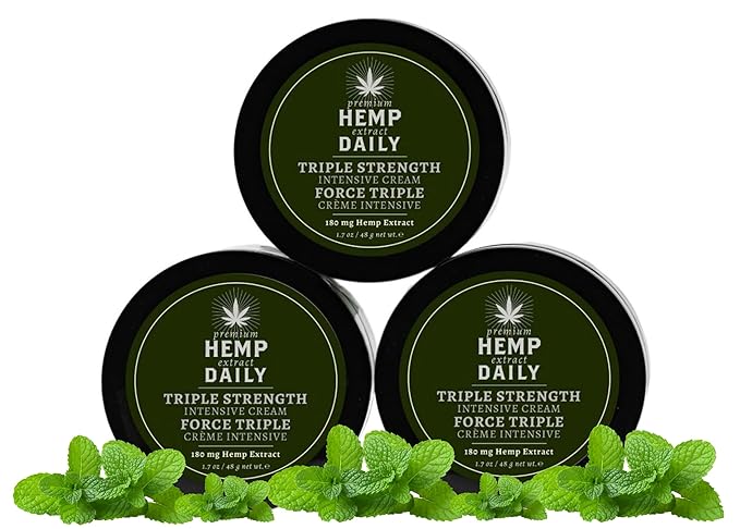 Premium Hemp Daily Triple Intensive Cream - Muscle, Knee, Joint, Back, Neck and Shoulder Topical Rub - Organic | 1.7 Ounces (Original Mint, Pack of 3)