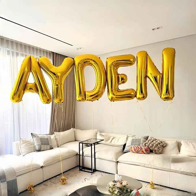 40 Inch Giant Alphabet W Customize Balloons, Large Self Inflating Gold Letter for Name Decor, Helium Custom Foil for Women Birthday Party Decoration Supplies