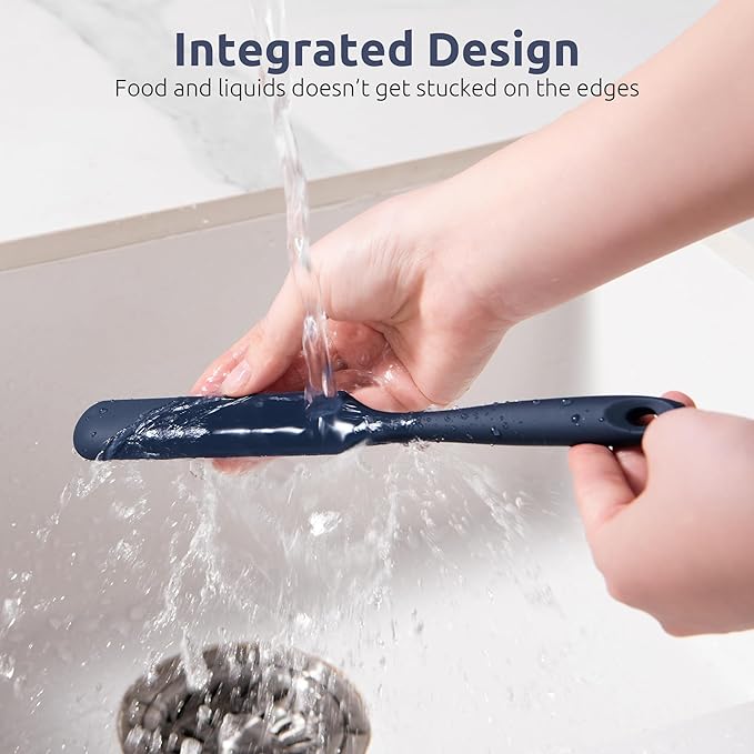 U-Taste Skinny Silicone Jar Spatula: 600ºF Heat-Resistant Food-Grade 10in Long Narrow Sourdough Stirring Stick, Seamless Flexible Peanut Butter Spreader for Scraping Icing Cream, Jam (Midnight Blue)