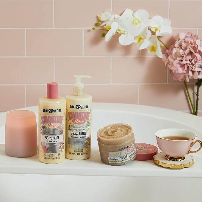 Soap & Glory Smoothie Star Moisturizing Body Lotion - Non-Greasy Vegan Body Moisturizer with Skin-Softening Cocoa Butter & Coconut Oil - Almond & Vanilla Scented Lotion (500ml)