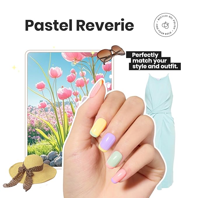 Beetles Pastel Nail Polish Set -6 Colors Pink Blue Yellow Nude Pink Purple Nail Polish Set Quick Dry Finger DIY Air Dry Nail Art Salon Home Pastel Reverie Gift for Women