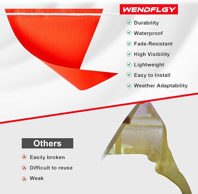 Safety Warning Pennant Banner Flags – Multipurpose OSHA High Visibility Colored Triangle Flags for Roadwork, Party and Hazard Areas(Dark/Light Blue+Orange,45pcs,105FT)