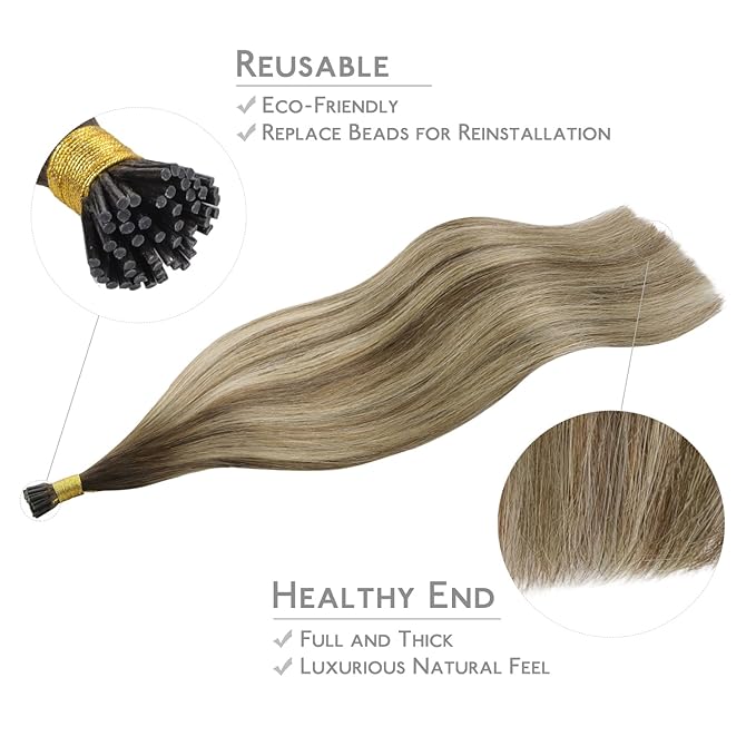 WENNALIFE I Tip Hair Extensions Human Hair, 50g 50s 22 Inch Balayage Chocolate Brown to Honey Blonde Remy Itip Human Hair Extensions Invisible Itips Straight I Tips Fusion Extensions Real Human Hair