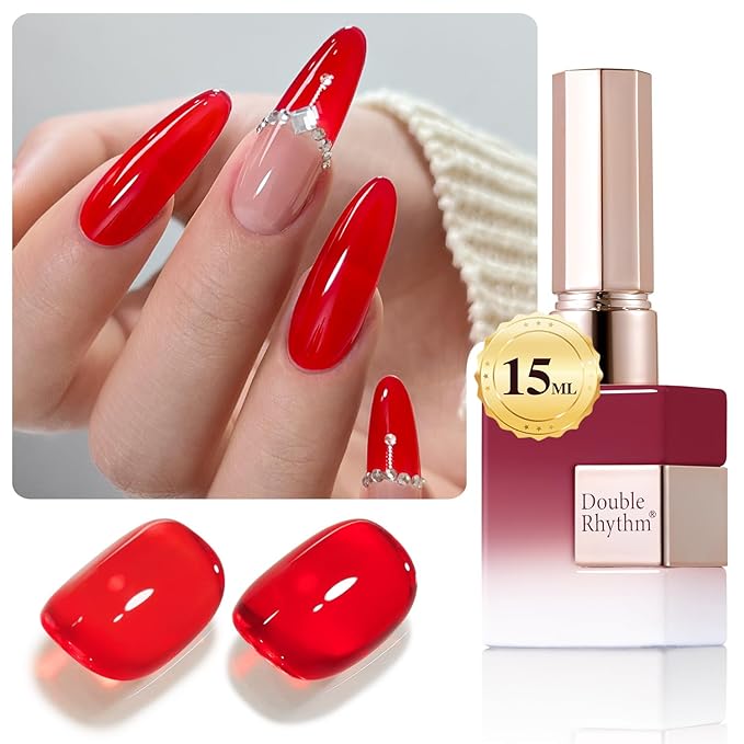 Double Rhythm 15ML Gel Polish Pure Sheer Same Color Same Bottle Soak Off Gel Polish Art Manicure Salon DIY at Home for Women (Jelly Red-A1450)