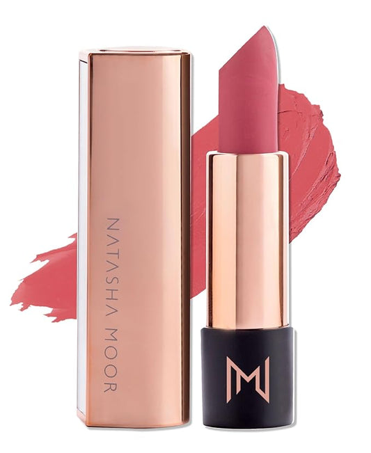 NATASHA MOOR Silk Suede Lipstick: Long-Lasting, Hydrating Semi-Matte Finish - Creamy, Cruelty-Free Formula - Silky Smooth and Highly Pigmented - Mirror for On-the-Go Glamour - MANIFEST
