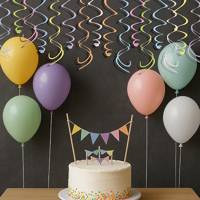 48PCS Pastel Paper Swirl Decorations Hanging Ceiling Streamers for Birthday, Spring, Bridal, Gender Reveal, Wedding, or Everyday Party Decor