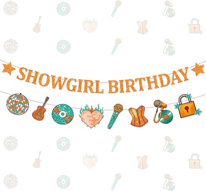 Showgirl Birthday Party Decorations - 2PCS Showgirl Birthday Banners Pre-Assembly, Themed Garland Baby Party Supplies Hanging Decor (No DIY)